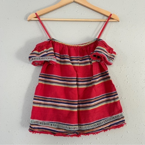 🦋 DRA Los Angeles Red Striped Off the Shoulder Casual Summer Vacation Colorful - Picture 2 of 9